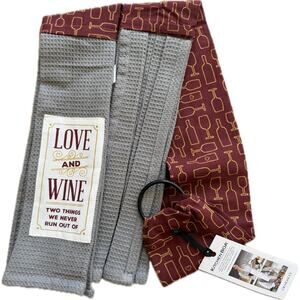 NWT Love and Wine Kitchen Boa Scarf Hand Towel Vino Hostess Gift Over Shoulder